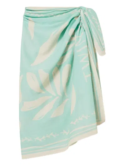 Twinset Leaf Print Wrap Skirt In Green
