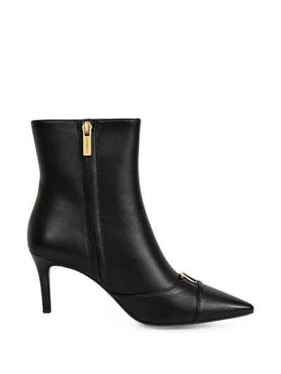 Twinset Leather Ankle Boots With Logo In Black
