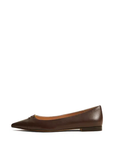 Twinset Leather Ballerina Flats With Logo In Brown
