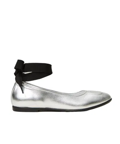 Twinset Kids' Leather Ballerina Shoes In Silver