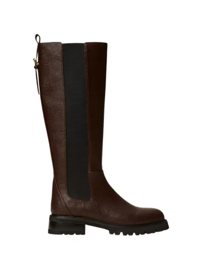 Twinset Leather Biker Boots In Brown