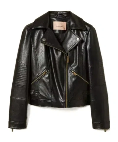 Twinset Zip-front Biker Jacket In Black