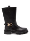 Twinset Twin-set Mid-calf Black Leather Boots With Buckle Fastening In Black