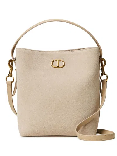 Twinset Leather Bucket Bag In Neutrals