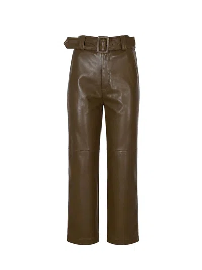 Twinset Leather Effect Trousers With Belt In Brown