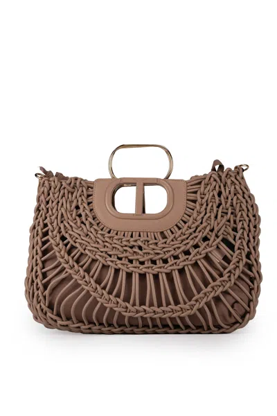 Twinset Leather Effect Woven Bag In Neutral
