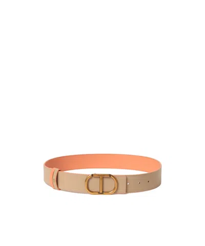 Twinset Leather Gold-tone Reversible Belt In Multi