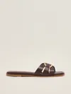 Twinset Woman Sandals Dark Brown Size 8 Cow Leather In Brown