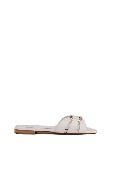 Twinset Leather Sandals With Logo In Bianco Ottico