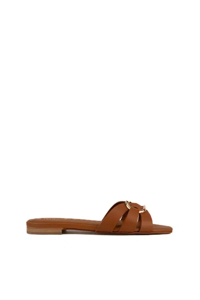 Twinset Leather Sandals With Logo In Cuoio