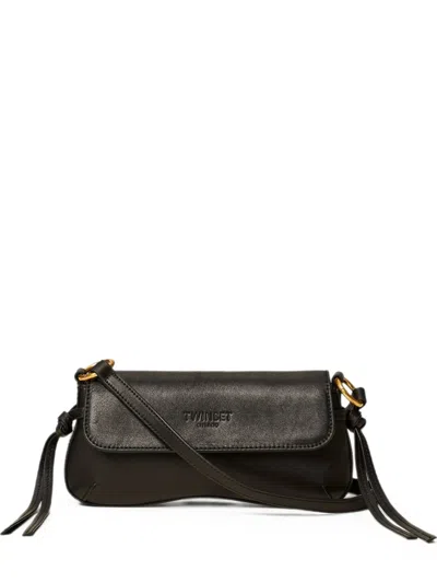 Twinset Leather Shoulder Bag With Flap In Black