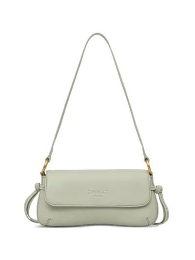 Twinset Leather Shoulder Bag With Flap In Gray