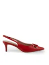Twinset Leather Sling Back Pumps With Oval-t Logo In Beige