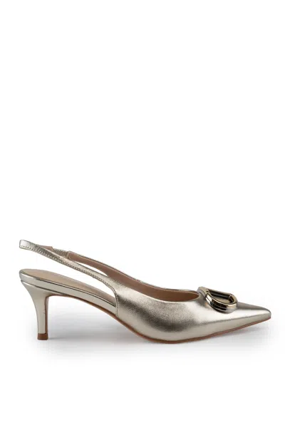 Twinset Leather Sling Back Pumps With Oval-t Logo In Platino