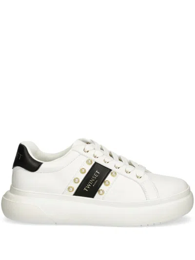Twinset Leather Sneakers In Weiss 1
