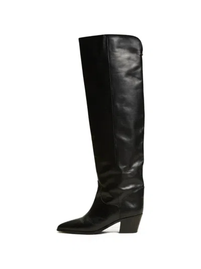 Twinset Leather Thigh-high Boots In Black