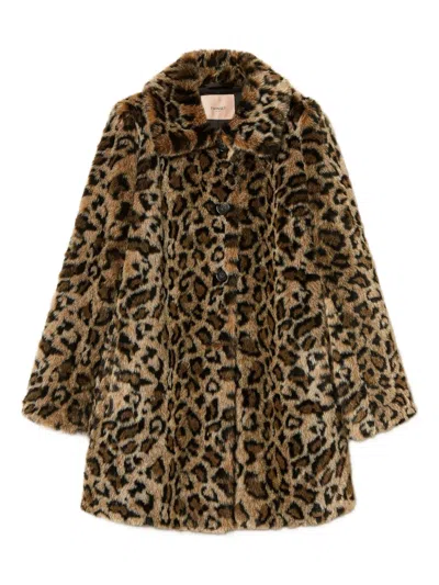Twinset Leopard-print Faux-fur Coat In Brown