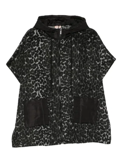 Twinset Textured Cape-style Coat With Hood In Black