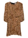 Twinset Leopard-print Puff-sleeve Mini Dress In Multi