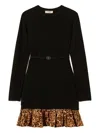 Twinset Leopard-print Ruffle Mini Dress In Black