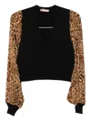 Twinset Leopard-print Sleeve Cardigan In Multi
