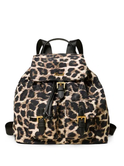Twinset Leopard-print Buckled Backpack In Brown