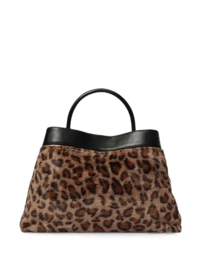 Twinset Leopard-print Faux-fur Tote Bag In Brown