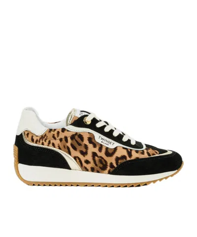 Twinset Leather Trainers With Contrasting Details In Multi