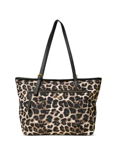 Twinset Leopard-print Zip-pocket Tote Bag In Purple