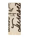 Twinset Lettering-print Fringed Scarf In Neutral