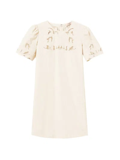 Twinset Light Beige Embroidered Day Dress In Neutral