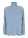 Twinset Twin-set Light Blue High Neck Swearer In Ribbed Knit In Blue
