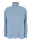 Twinset Twin-set Light Blue High Neck Swearer In Ribbed Knit In Grey