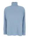 Twinset Twin-set Light Blue High Neck Swearer In Ribbed Knit In Light Blue