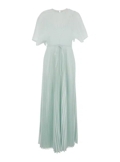 Twinset Light Blue Long Dress With Round Neck And Concealed Side Zip Closure In Tech Fabric Woman