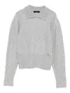 Twinset Light Grey Sweater With Crystal Embellished Collar And Ribbed Hem In Gray