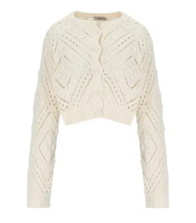 Twinset Light Natural Cropped Cardigan In White