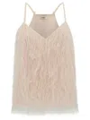 Twinset Light Pink Top With All-over Feathers In Peach