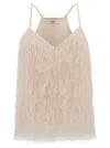 TWINSET LIGHT PINK TOP WITH ALL-OVER FEATHERS IN TECH FABRIC WOMAN