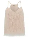 TWINSET LIGHT PINK TOP WITH ALL-OVER FEATHERS IN TECH FABRIC WOMAN