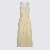 Twinset Pleated Ruffled Gauze Long Dress In Vanilla