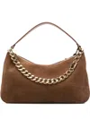 Twinset Twin-set Suede Crossbody Bag With Gold Chain Strap In Brown