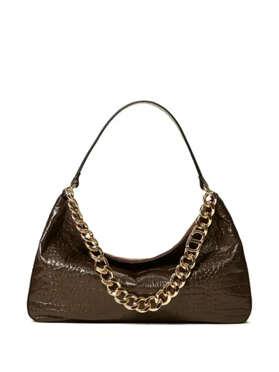 Twinset Liliane Crocodile-effect Chain Shoulder Bag In Black