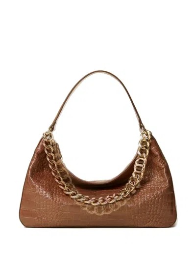 Twinset Liliane Crocodile-effect Chain Shoulder Bag In Brown