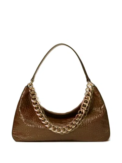 Twinset Liliane Crocodile-effect Chain Shoulder Bag In Green