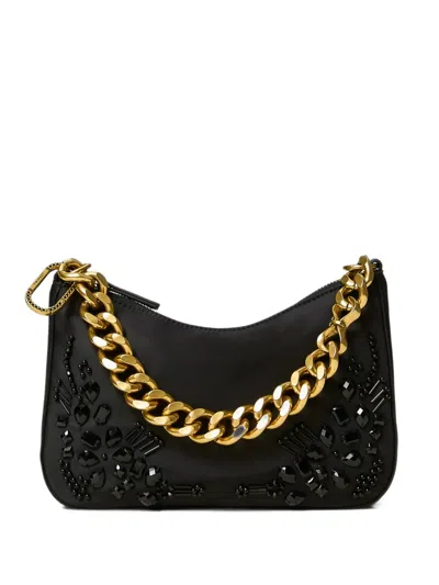 Twinset Liliane Crystal-embellished Chain-link Shoulder Bag In Black