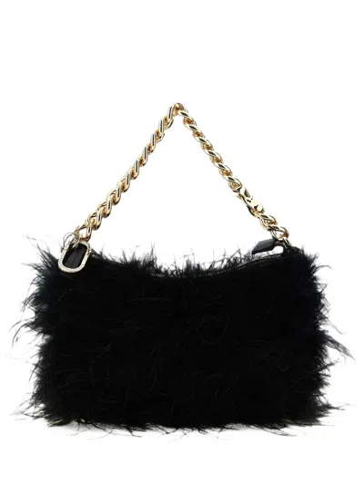 Twinset Liliane Feather-trim Clutch Bag In Black