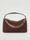 Twinset Twin-set Suede Crossbody Bag With Gold Chain Strap In Brown