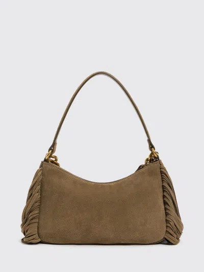 Twinset Liliane Suede Shoulder Bag With Fringes And Embroidery In Gray