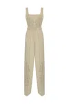 Twinset Linen Blend Jumpsuit With Embroidery And Belt In White